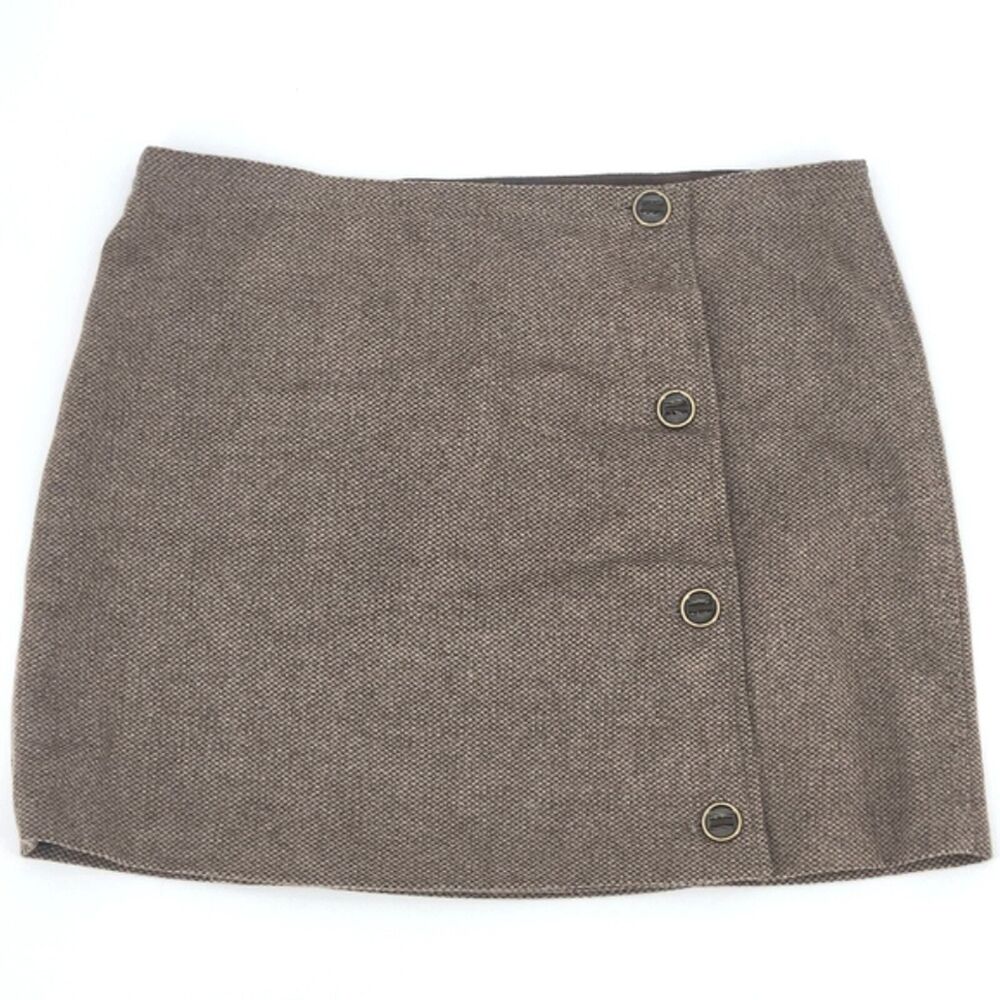 Prana Nicky Wool Blend Side Button True Wrap Skirt Size 10 Espresso Brown Tweed